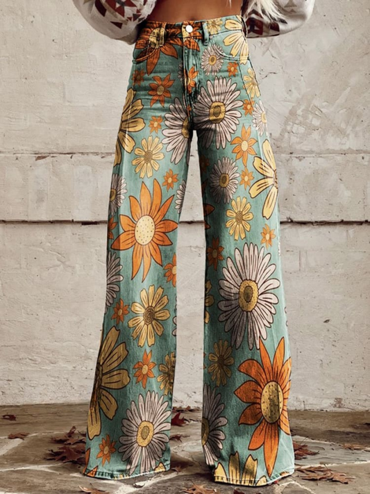 CIRILLA | Vintage Floral Pattern Palazzo Pants