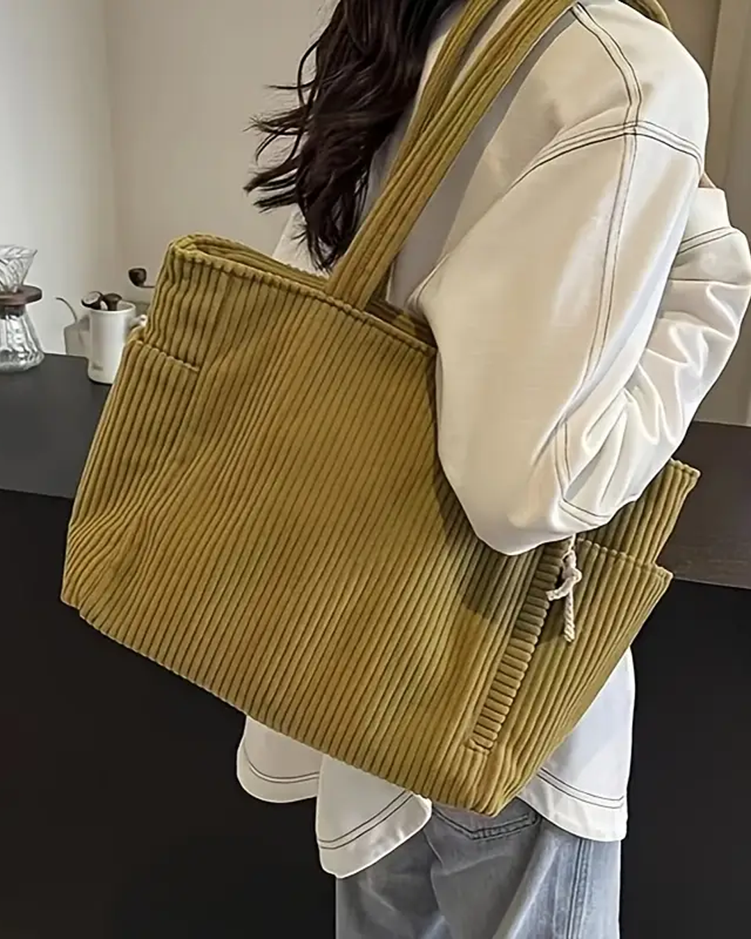 Maria – Corduroy Handbag with Drawstring Detail