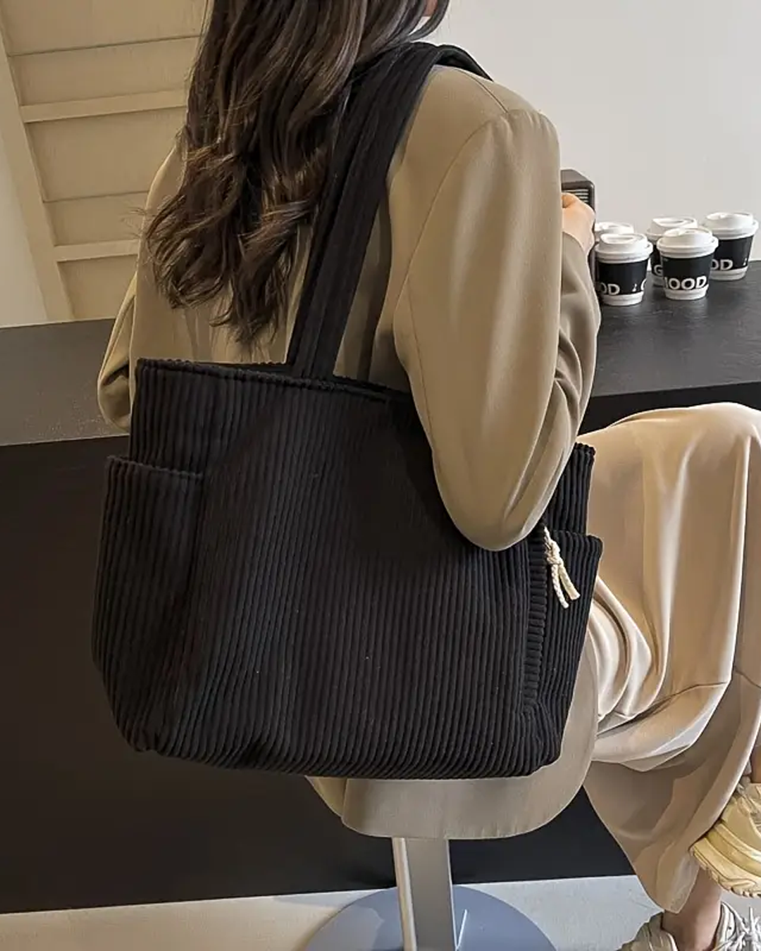Maria – Corduroy Handbag with Drawstring Detail