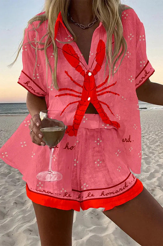 Pallina™ | Short linen set in lobster pink