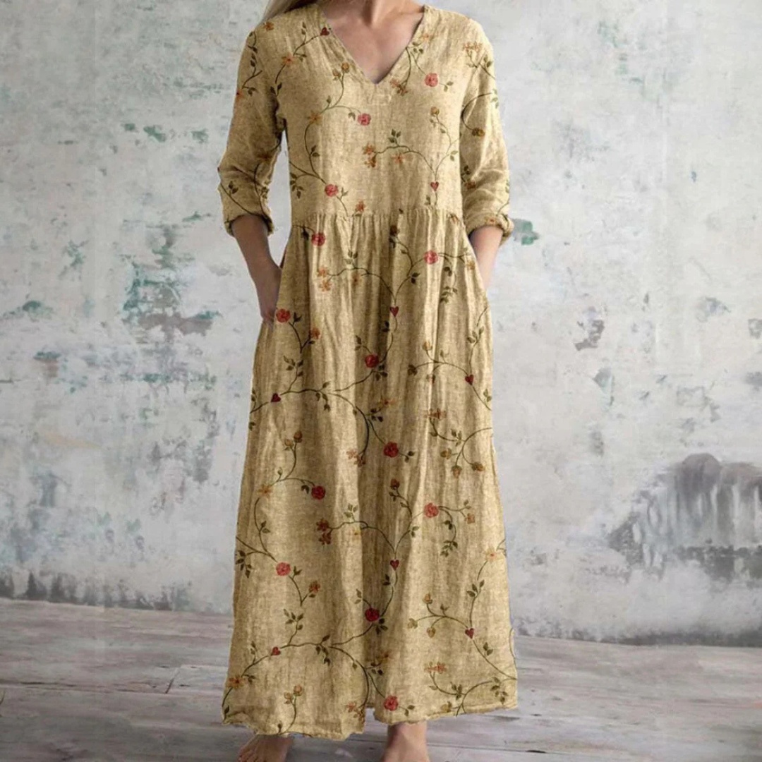 Fiona | Floral Linen and Cotton Dress