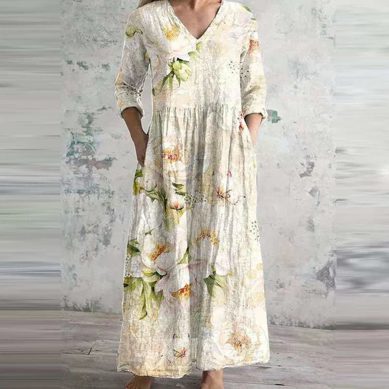 Fiona | Floral Linen and Cotton Dress